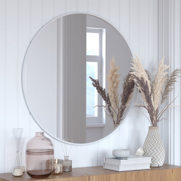 Flash Furniture 36" Round Silver Metal Framed Accent Wall Mirror HFKHD-6GD-CRE8-202315-GG - main
